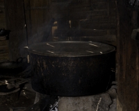 Interno di una longhouse in un vllaggio Hokyin etnia Akha vicino Kengtung Foto n. AOK8021